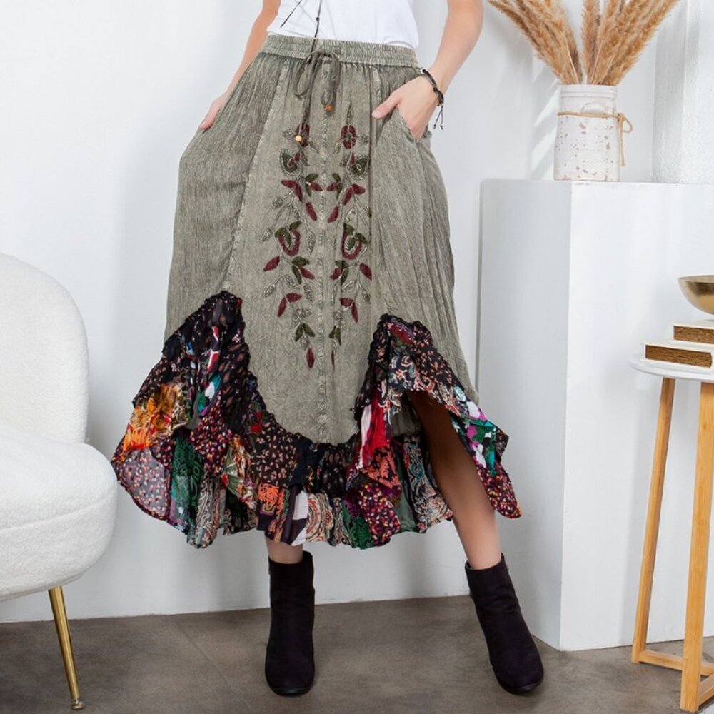 YOUNG THREADS Rustic Boho Style Asymmetrical Skirt
